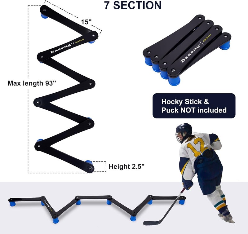 Baseng Hockey Stick Handling Trainer | Adjustable Hockey Training Equipment for Puck Control, Hand-Eye Coordination & Reaction Time | Portable On/Off Ice Trainer for All Ages,5/7 Sections - Image 2
